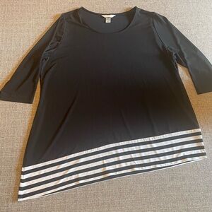 CJ Banks Plus Size Black Top with Asymmetrical bottom and stripe accents